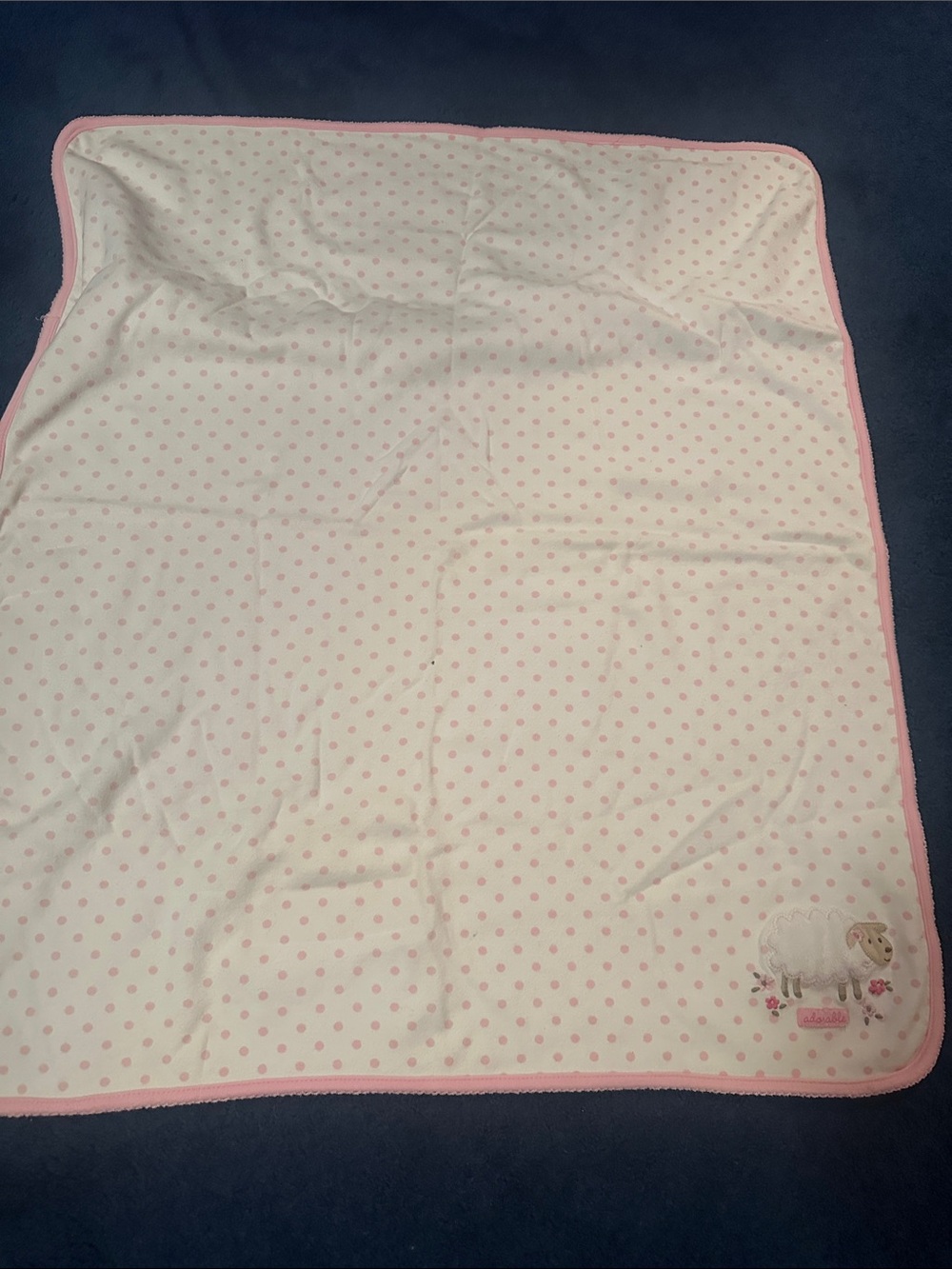 Carter's White Baby Blanket with Pink Polka Dots and Trim